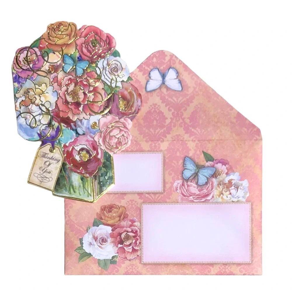 Punch Studio Bouquet Fancy Gold Foil Embossed Blank Note Cards (64555), 10 ct